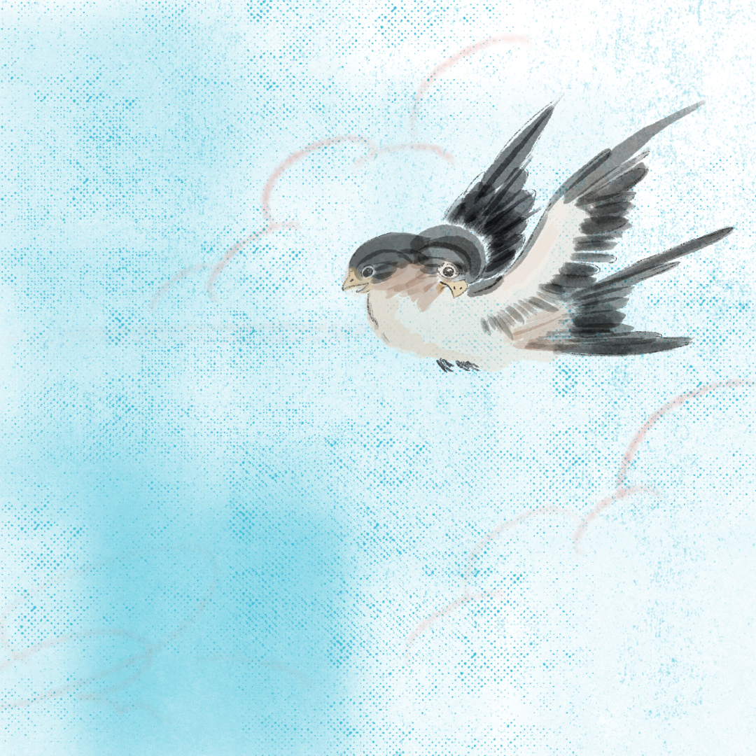 Two headed bird flying through sky hand made digital art - best used for album artwork